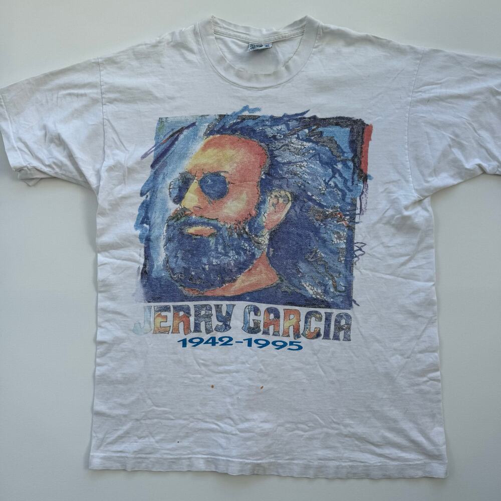 Vintage 1995 Jerry Garcia Memorial T-Shirt‎ Size XL Grateful Dead Liquid Blue